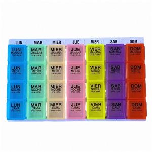 Boîte à pilules colorée en plastique pour voyage, 28 compartiments, nouvelle conception, pour une semaine - Product Image 1