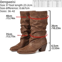 Bottes d'équitation plissées style euro-américain à talon épais, amincissantes, mi-mollet, talons hauts (6-8 cm), antidérapantes, automne/hiver