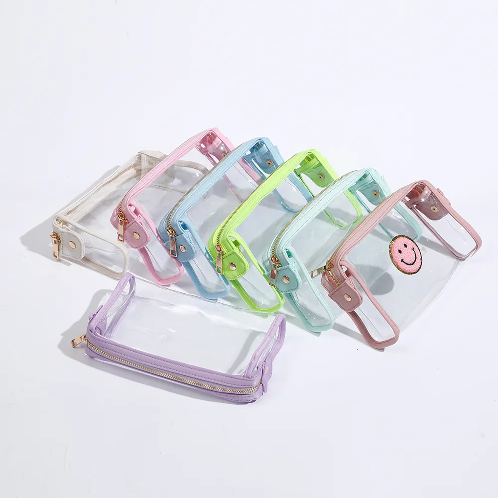 Custom Candy Colors Transparent Plastic Women Men Wash Travel Toiletry Storage Bag Waterproof Makeup Bag Cosmetic Organizer Bag