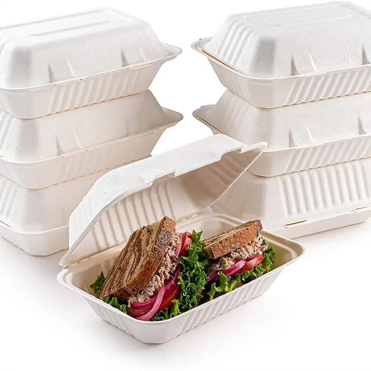 डिस्पोजेबल गन्ना खोई लुगदी खाद्य बक्से biodegradable दूर ले दोपहर के भोजन के कंटेनर सीपी