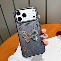 Étui de téléphone magnétique de luxe en PC avec design papillon en cristal et finition miroir pour 17/16/15/14/13 Pro Max