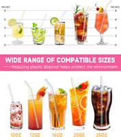 Pailles en verre borosilicate réutilisables écologiques avec motif, ensemble de pailles en verre pour tasses 8*200mm pour fêtes, couleur et logo personnalisables