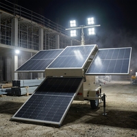 Tour d'éclairage solaire mobile sur remorque, levage manuel, mât télescopique de 9 m, alimentée par l'énergie solaire, pour chantier de construction
