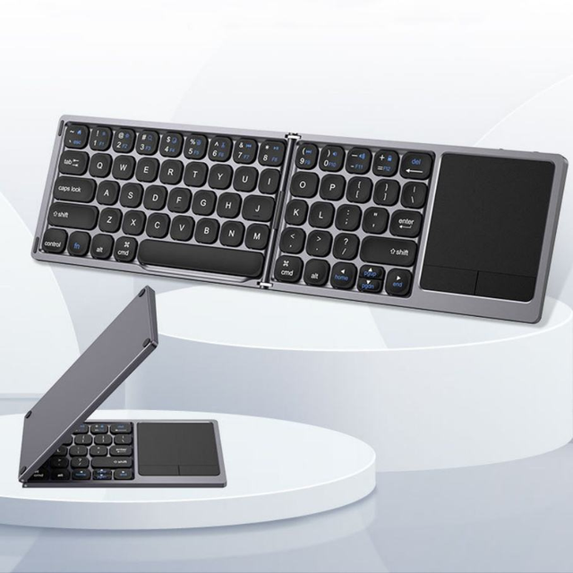 New Portable Wireless BT Ultra Thin Folding Keyboard with Touchpad Rechargeable Travel Keyboard for Mobile Phone Tablet
