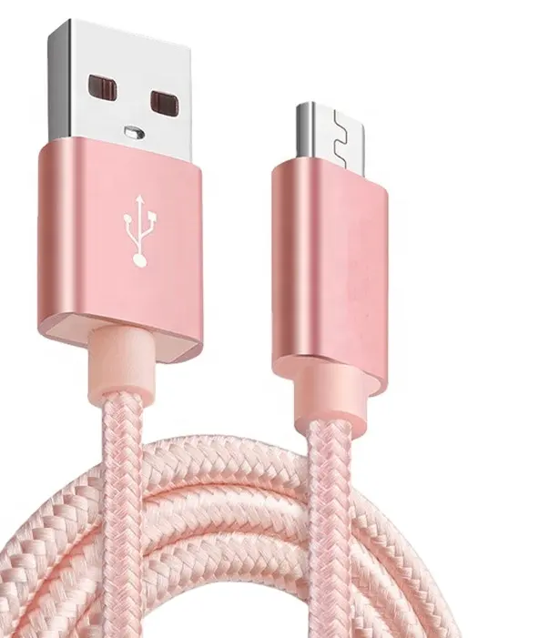 Hot verkauf 2.4A USB CABLE <span class=keywords><strong>nylon</strong></span> geflochtene + Aluminum <span class=keywords><strong>legierung</strong></span> 3FT 1M OD 3.5MM Pink USB kabel für Iphone
