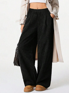 <span class=keywords><strong>Pantalon</strong></span> Large Taille Haute <span class=keywords><strong>en</strong></span> Velours Côtelé pour <span class=keywords><strong>Femme</strong></span>, Grande Taille, Style Décontracté, Couleur Unie, avec Cordon de Serrage, Collection Automne - Product Image 6