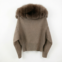 Cardigan décontracté pour femme, col en V, tricoté à l'ordinateur, uni, manches longues, avec col en vraie fourrure de renard, veste courte zippée pour l'automne