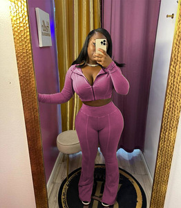 Conjuntos de 2 Piezas de Algodón Lavado al Ácido para Mujer, Chaqueta Corta con Capucha, Pantalones Acampanados, Conjuntos Deportivos Casuales de Dos Piezas, Conjuntos de Chándal para Mujer, Atuendos 2025 - Product Image 6