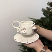 Cangkir Kopi Keramik Buatan Tangan Gaya Korea dengan Lukisan Tangan Kupu-kupu, Piring, Bunga Tiga Dimensi Tak Beraturan, Cangkir Lukisan Tangan
