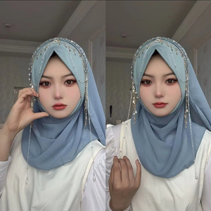 Nuosha OEM Nouveau Hijab en Chiffon à Chaîne, Style Moyen-Orient Musulman Tendance, avec Pendentif Papillon, Ornements en Cristal et Broderie Lourde Faite Main, Certifié CE, Pour Usage Quotidien - Product Image 4