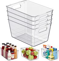 Meilleures ventes : 4 contenants de rangement alimentaire en plastique empilables avec poignées, organisateur multifonctionnel pour réfrigérateur