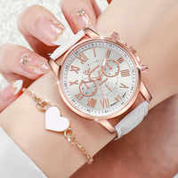 Ensemble d'accessoires pour femmes LP27 Roman Heart, 5 pièces avec colliers, boucles d'oreilles, bagues, bracelets, montre à quartz pour femmes sertie de diamants