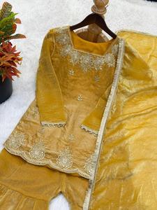 Women Sharara Suit Salwar Kameez Fendy Silk Embroidered <b>Sequin</b> Glitter Print Dupatta Modern Indian Pakistani Outfit for Wedding - Product Image 2