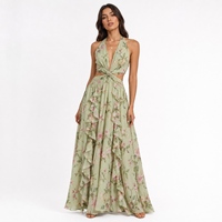 Robe longue de plage bohème en mousseline MANNI personnalisée, col halter, sans manches, à découpes et volants