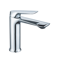 Robinet de salle de bain moderne en laiton chromé poli, monocommande, monotrou, avec valve en céramique, à poser sur le plan, eau chaude/froide, pour hôtel et appartement