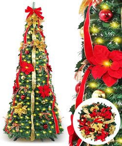 Đứng 180cm Xmas Tree với đèn LED có thể gập lại nhân tạo Cây giáng sinh có tính năng hoa và Bow mô hình lớn - Product Image 1