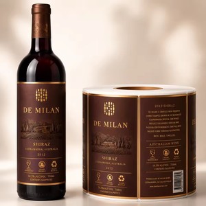 Étiquettes de vin personnalisées de luxe en papier texturé avec logo imprimé et dorure à chaud en relief pour bouteilles – Fabrication sur mesure - Product Image 1