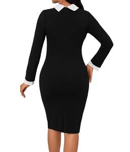 Robe élégante formelle pour femmes, longueur genoux, silhouette crayon, tissu en nylon, antistatique, broderie à la main, tenue de travail - Product Image 6