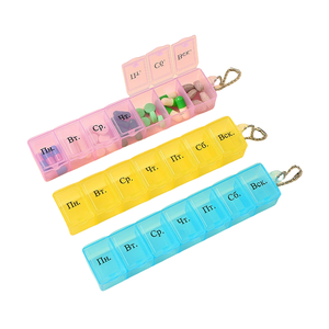 Promotional Mini Fashion Plastic Pill Keychain Box Mini 7 Day Easy Open Pill Box Keychain