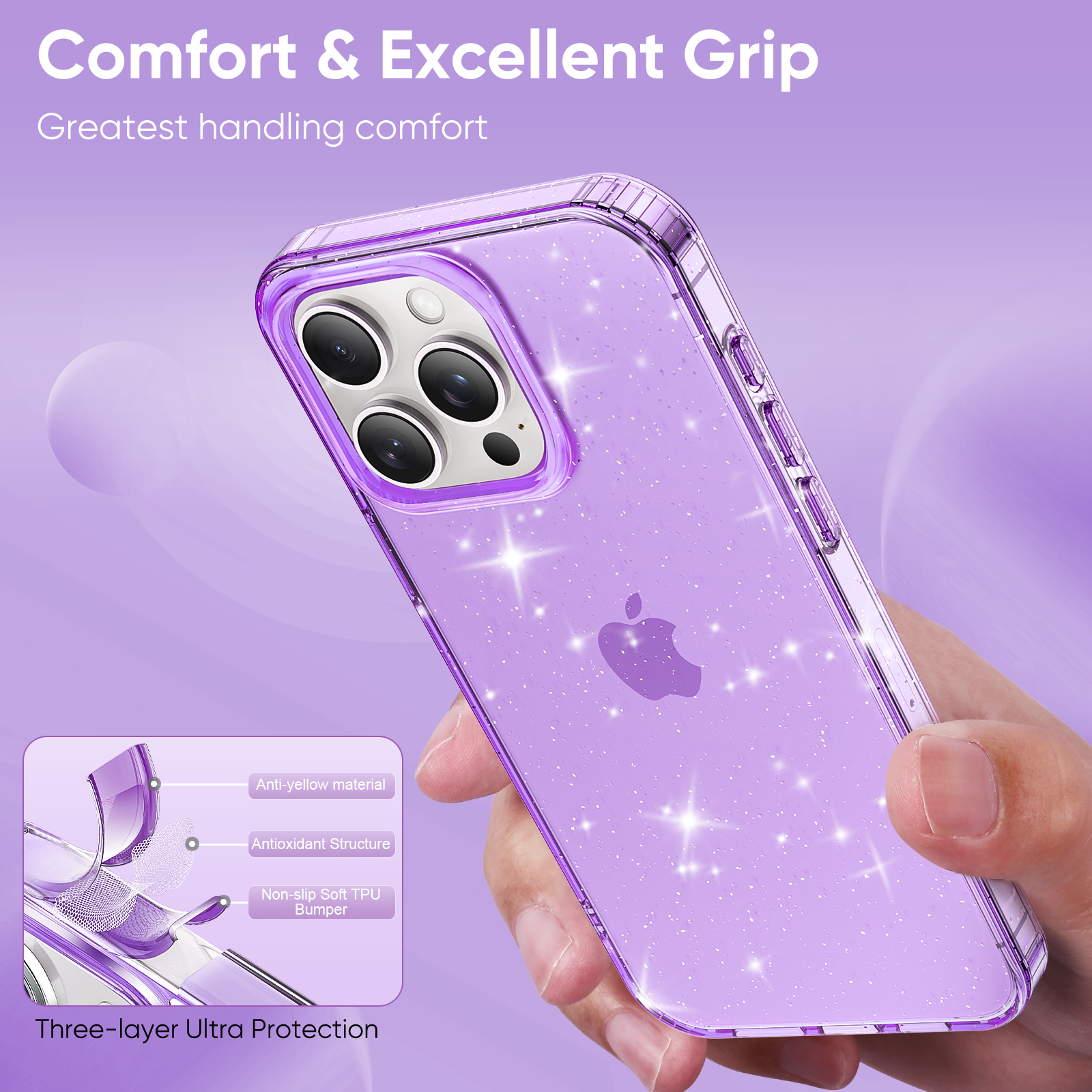 Dechyi Cover per Iphone 15 Pro Max 6.7 Pollici con Vetro Temperato Custodia con Scorrevole Protezione Fotocamera Custodia Rotante Anello Supporto Antiurto TPU Bumper Custodie-Rosa