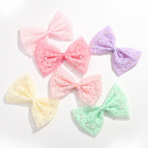 Accesorios coloridos para el cabello de niños, lazos de malla con perlas, suministros para manualidades DIY para niños - Product Image 4