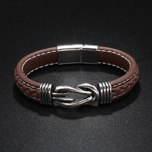 Pulsera de cuero de acero inoxidable de alta calidad Pulsera de cuero trenzado para hombres con hebilla magnética - Product Image 3