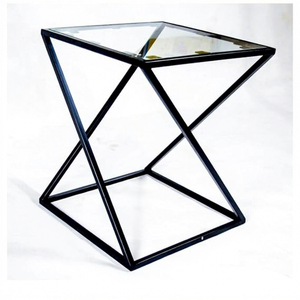 Table basse géométrique moderne en métal avec plateau en verre trempé, table d'appoint contemporaine pour salon, chambre, bureau, balcon - Product Image 4