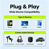 Adaptateur casque USB-C 3,5 mm TP62 en cuivre tressé plaqué argent 32 bits/384 kHz pour iPhone, téléphone portable et appareil photo