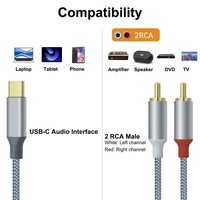 HIFI USB C/Type-C Mâle à 2 Mâle RCA Y Splitter Audio Stéréo Câble pour Téléphone Portable à Haut-Parleur Amplificateur