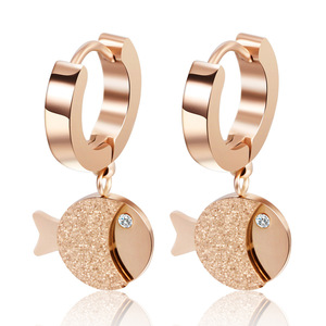 Rose Gold Fish Huggie <b>Earrings</b> 12MM Stainless Steel Animal Shape <b>Studs</b> For Women Fashion Jewelry - Product Image 1