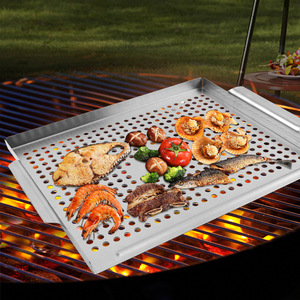 ANJUKE ANJUKE Poêle à griller en acier inoxydable Poêle à griller Plaque de service avec poignées Panier à barbecue Aliments pour barbecue en plein air - Product Image 1