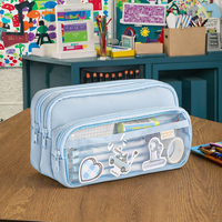 Nouveau sac de papeterie de grande capacité 1 pièce, sac de rangement pour crayons en acier, étui à crayons, sac de rangement cosmétique portable