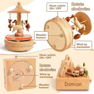 Kit de Caja Musical Personalizada de Madera con Diseño de Animales, Carrusel en Stock, Excelente Regalo para Niños - Product Image 3