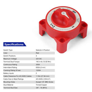 Interrupteur d'isolement de batterie double marin étanche 4 positions 32V 350A, interrupteur principal à courant élevé avec protection d'allumage - Product Image 3
