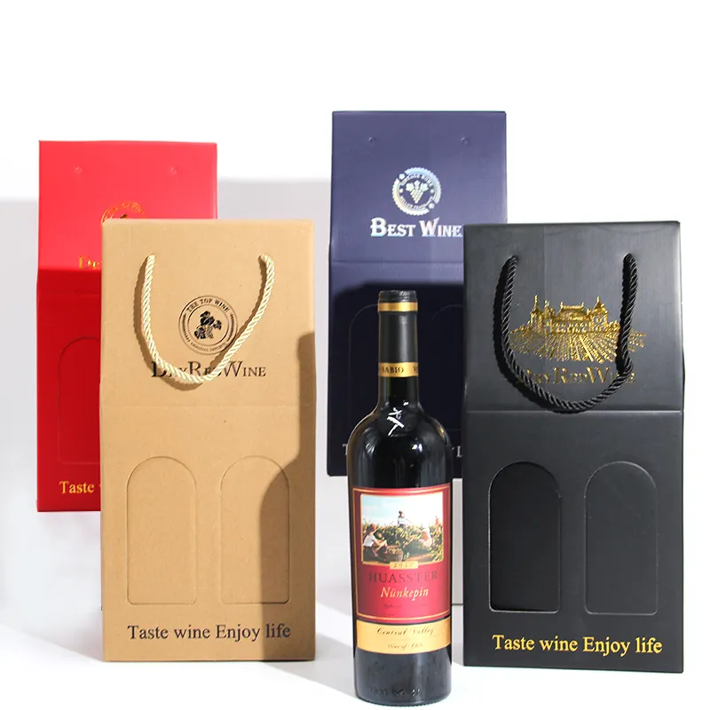 Conception gratuite logo personnalisé bouteille de vin rouge emballage en papier ondulé sac cadeau en verre à vin personnalisé pour le vin
