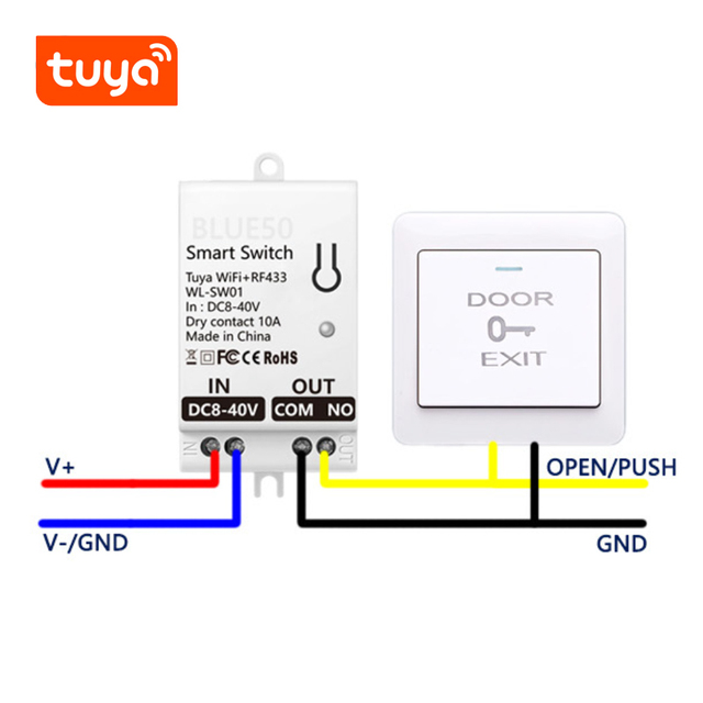 Tuya WiFi Smart Switch 10A IP20 12V/24V Constant 433 Remote Control Smart Home System Indoor Use Door Lock Water Lamp