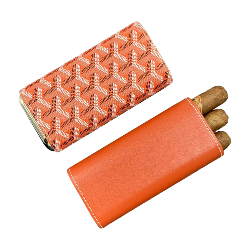New Style Goyard 3ct Leather Cigar case Portable Cigar Humidor Luxury Cigar  Travel Humidor with Accessories