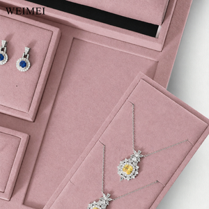 WEIMEI Présentoir à bijoux multicouche en velours rose poudré, support pour montres, bagues et colliers, pour boutique, magasin de cadeaux, ensemble de présentation de bijoux - Product Image 3