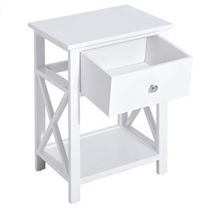 White Farmhouse Nightstand Bedside <b>Table</b> with <b>Storage</b> Drawer Open Shelf and X-frame for Living Room <b>Side</b> End <b>Table</b> - Product Image 2