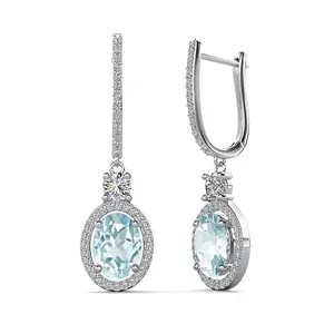 Custom S925 Sterling silver natural blue Topaz stone hoop earrings 18k white gold plated eardrop
