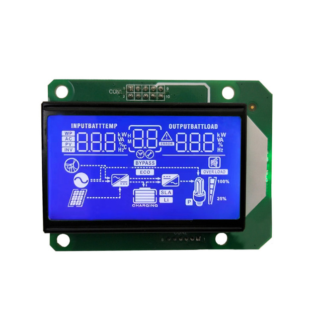 Customized UPS LCD Display Inverter VA HTN Blue Green Backlight Chip on Board Segment LCD Module