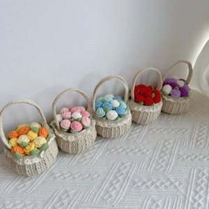 Panier de fleurs en tricot fini, rose en pot, fleur artificielle faite à <span class=keywords><strong>la</strong></span> main, ornement, décoration de table, cadeau, fleur au crochet - Product Image 3