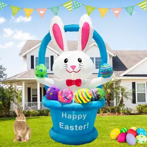 Gran oferta, decoración de Pascua de 6 pies, conejito de Pascua inflable con cesta, huevos, patio de césped LED integrado para interiores y exteriores