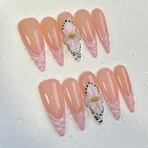 10 Uds francés blanco largo almendra falso 3D flores diseño Ins Simple usable Falso 10 Uds hecho a mano reutilizable Y2K prensa en las <span class=keywords><strong>uñas</strong></span> - Product Image 4