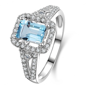 Bague de fiançailles en topaze argentée, topaze bleue, avec diamant, forme carrée, bague de fiançailles en topaze bleue - Product Image 4