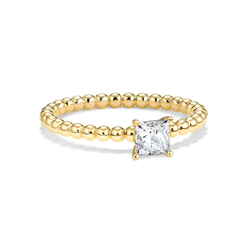 Gemnel fashion gold vermeil jewelry diamond princess cut ring silver