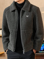 Manteau en fourrure ample pour homme, style streetwear, nouvelle collection automne/hiver, cardigan à col à revers et fermeture éclair, en peau de mouton et laine, veste bomber épaisse