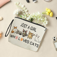 Pochette à fermeture éclair à motif de chat mignon, sac de toilette portable multifonctionnel, trousse à crayons pour étudiants, sac de rangement pour la maison et l'extérieur
