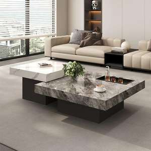 Tavolino da Caffè di Lusso Minimalista Italiano con Piano in Pietra Sinterizzata Grigio e Bianco per <span class=keywords><strong>Soggiorno</strong></span> di Villa. - Product Image 3