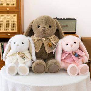 Peluche de Conejo con Chal de Pascua, Juguete de Peluche para Niños, Adorable Muñeco de Conejo con Orejas Largas, Relleno de Algodón PP, Blanco, Rosa, Marrón, Conejito de Peluche con Chal - Product Image 4